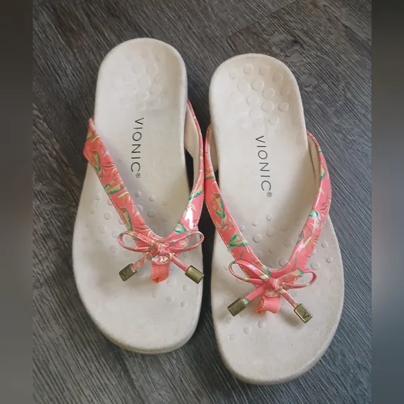 Vionic Bella II sandals Papaya Tropical floral Bow Size 7 - Picture 1 of 7